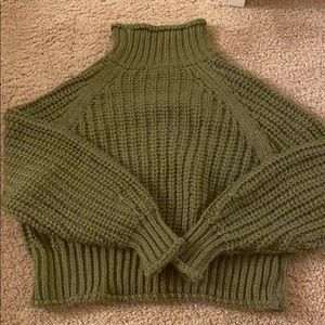 Green Cropped Turtleneck Sweater